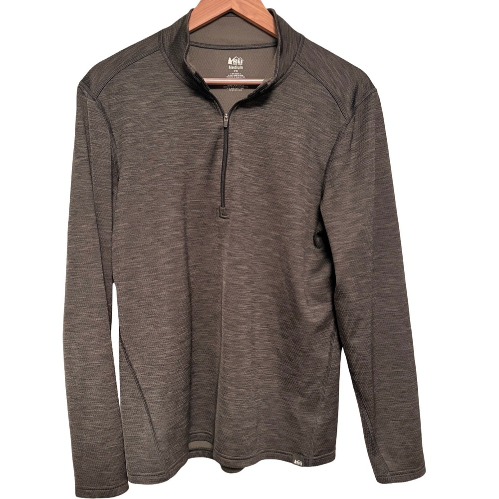 REI Co-op Quarter Zip Pullover Medium Gray Fleece Layering Fall Winter Athletic